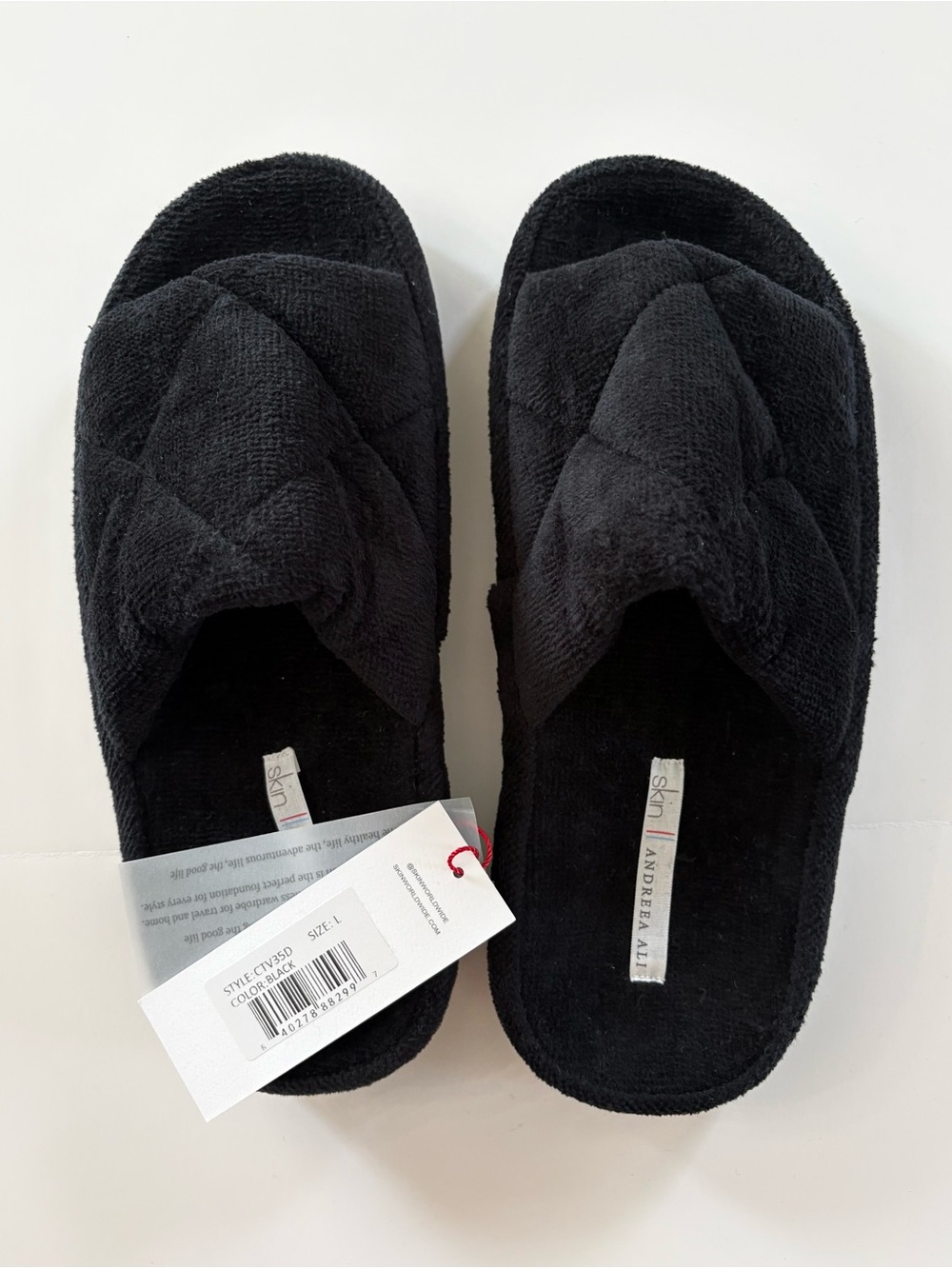 Skin Quilted Cotton Terry Slippers Slides